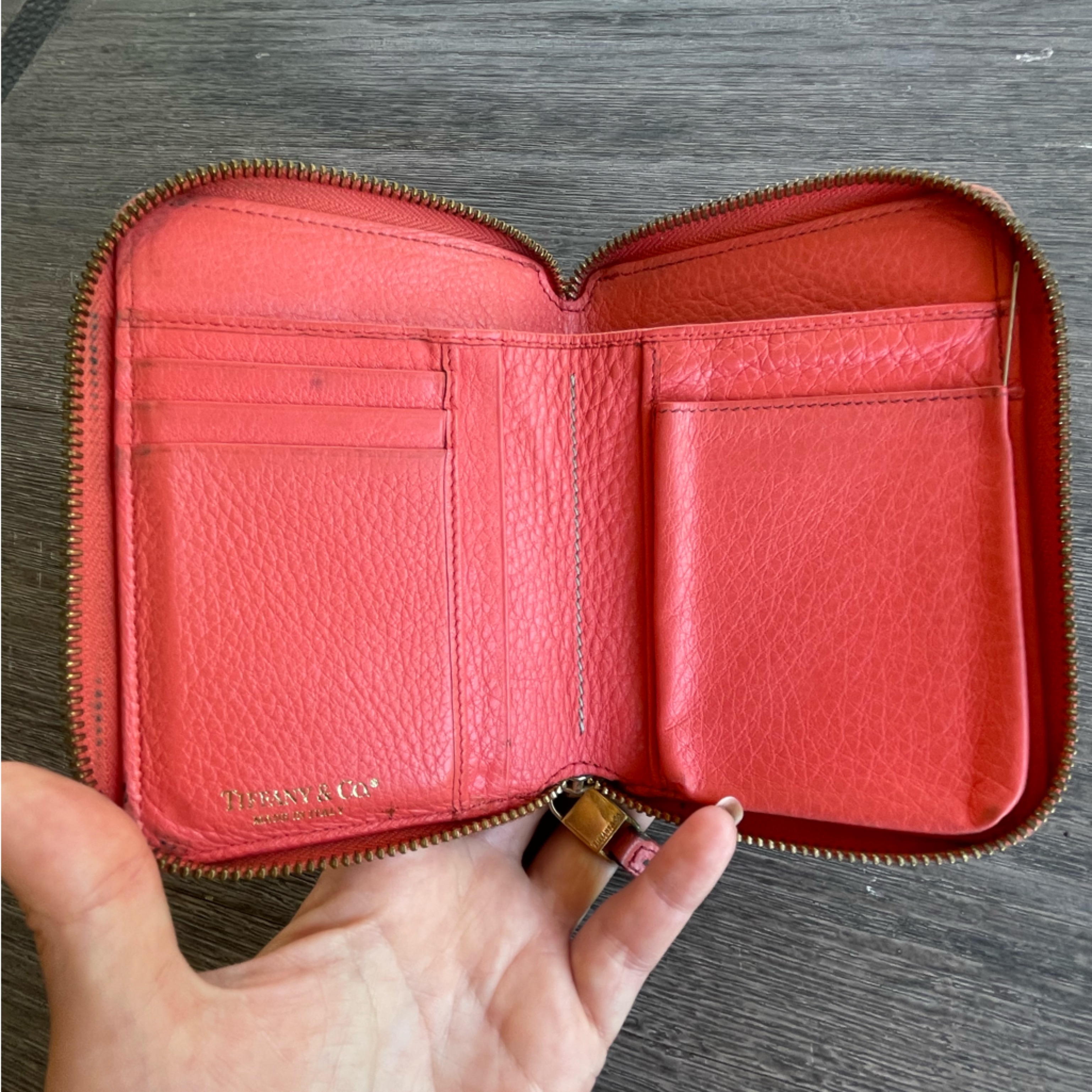 Tiffany & Co. Coral Leather Zip-Around Wallet / Passport